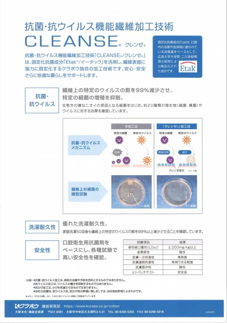 抗菌抗ウイルス　TC生地ライトデニム　クレンゼ日本製30ｃｍから販売