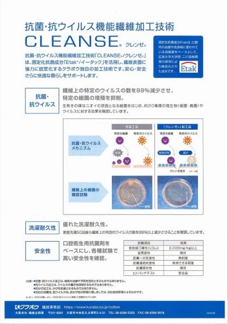 抗菌抗ウイルスＷガーゼ生地　クレンゼ日本製50ｃｍから販売